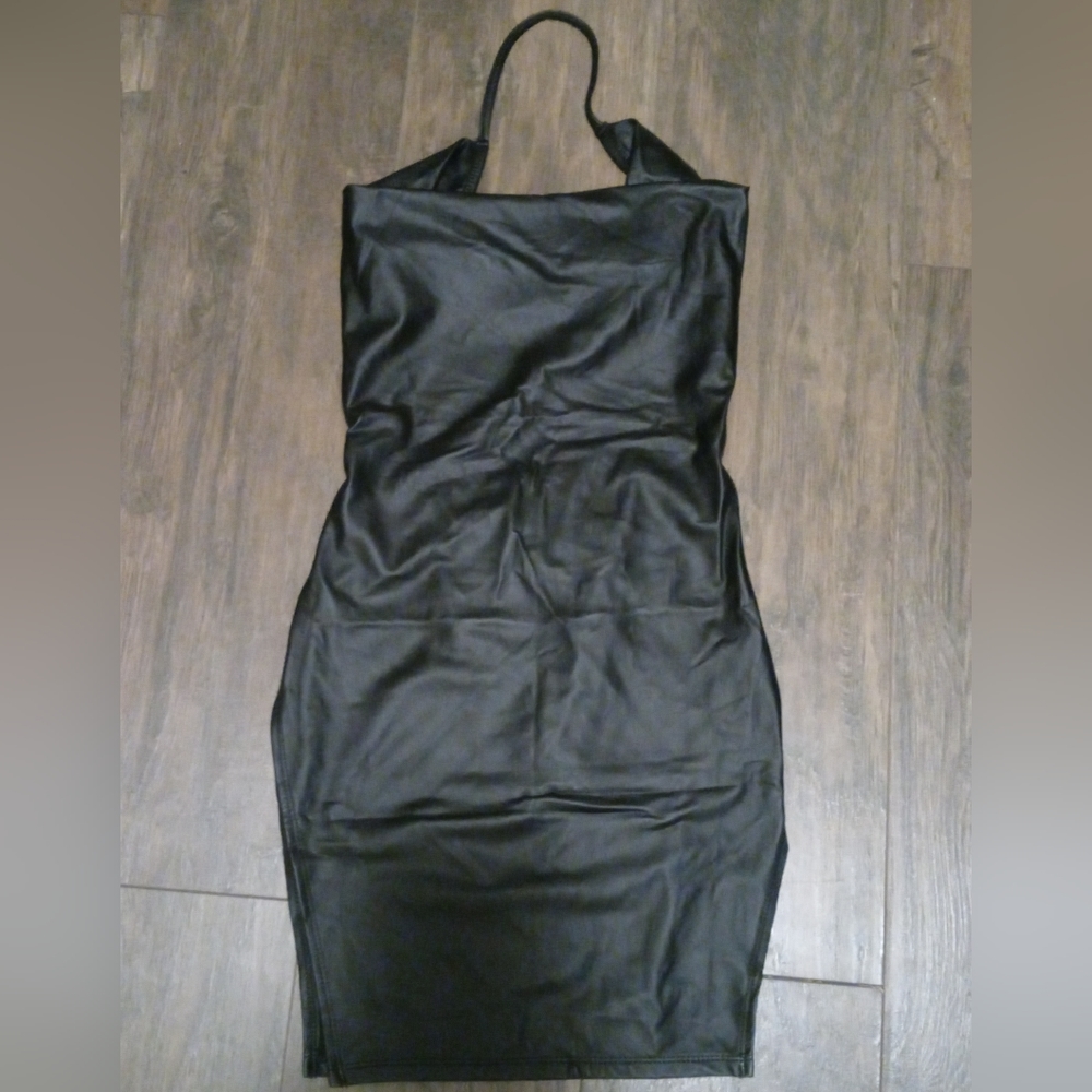 Shein pleather women's black mini dress size xs.